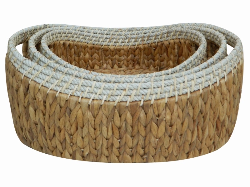 Pro Water Hyacinth Basket Set with White Rope Rim